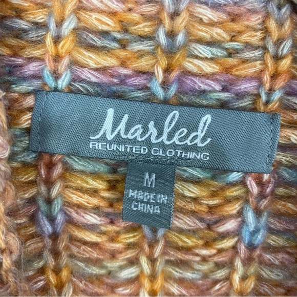 Marled orange multi color chunk knit mock neck sweater spring summer boho - Picture 3 of 4